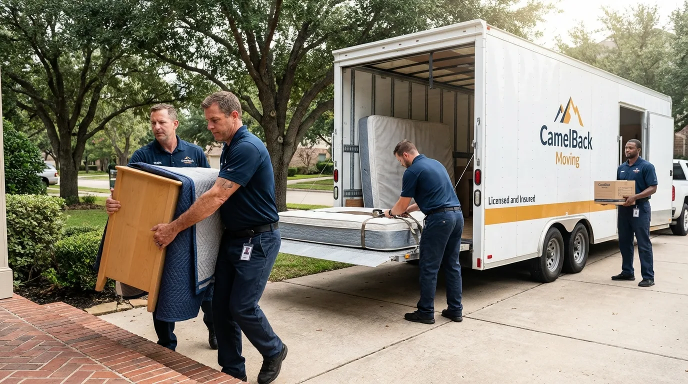 Crew loading residential truck for cross-state move from Millville, UT