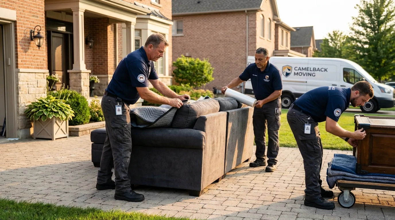 Large estate moving crew wrapping furniture in Millville, UT